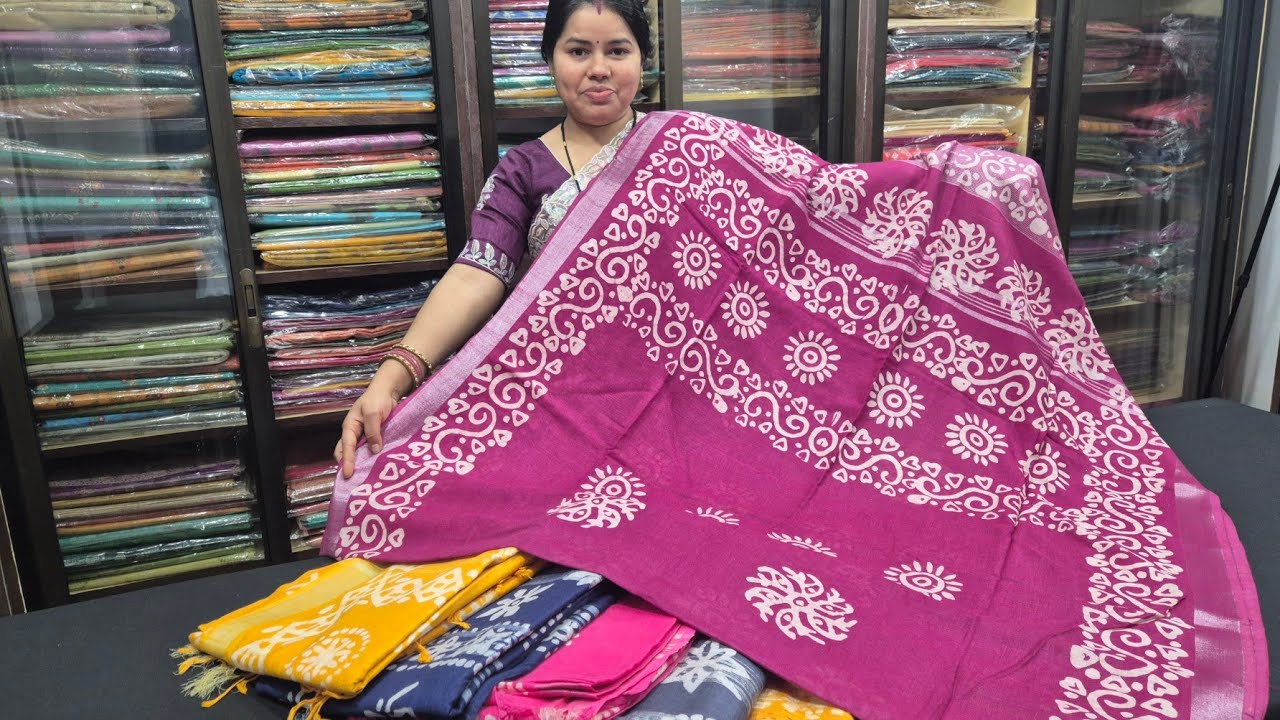 Affordable Linen Silk Saree Batik Print Saree | Batik Print Saree | Cosmic Threads