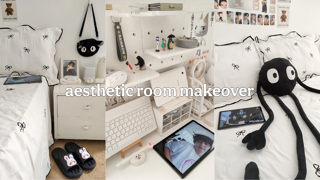 Aesthetic Room Makeover 🍡 Clean & Organize My Room With Me 🌷 unboxing room decor, Pinterest Inspired