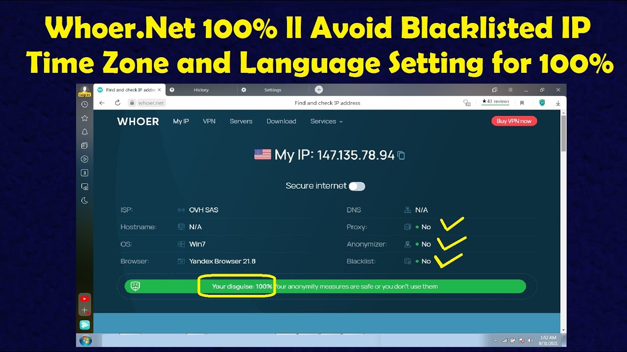 Whoer.Net 100% Live ll Избегайте черного списка IP ll Настройки часового пояса и языка для Whoer....