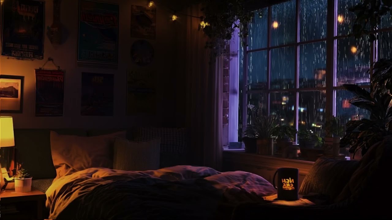 Stormy Rain Outside a Nostalgia Bedroom Ambient 🌧️ Dark Night Sounds for Deep Calm Sleep