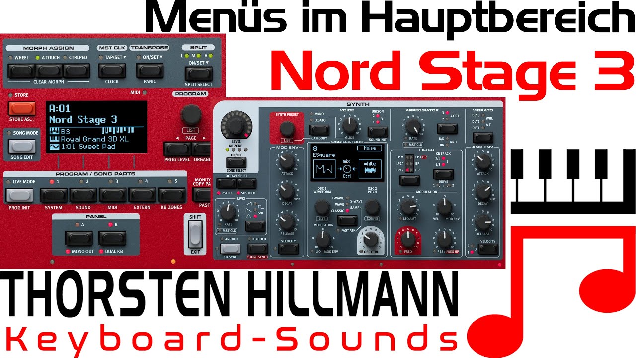 Einsteiger Tutorial Nord Stage 3, die Hauptmenüs in der Hauptsektion