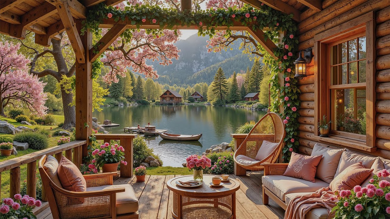 Warm Lakeside Spring Cabin Jazz | Gentle Jazz Piano & Nature Ambience for Morning Relaxation, Focus