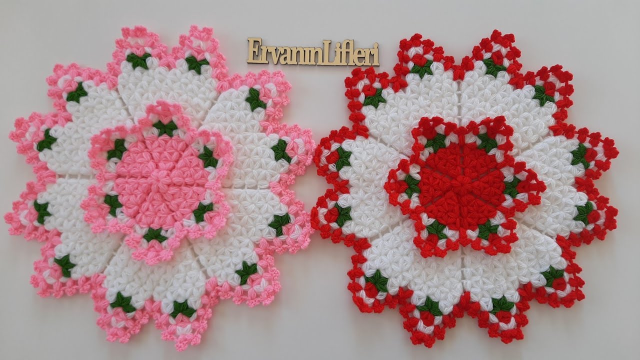Ervanın lifleri - Çiçekli uçları dilimli yuvarlak lif modeli - takım model #crochet #örgü