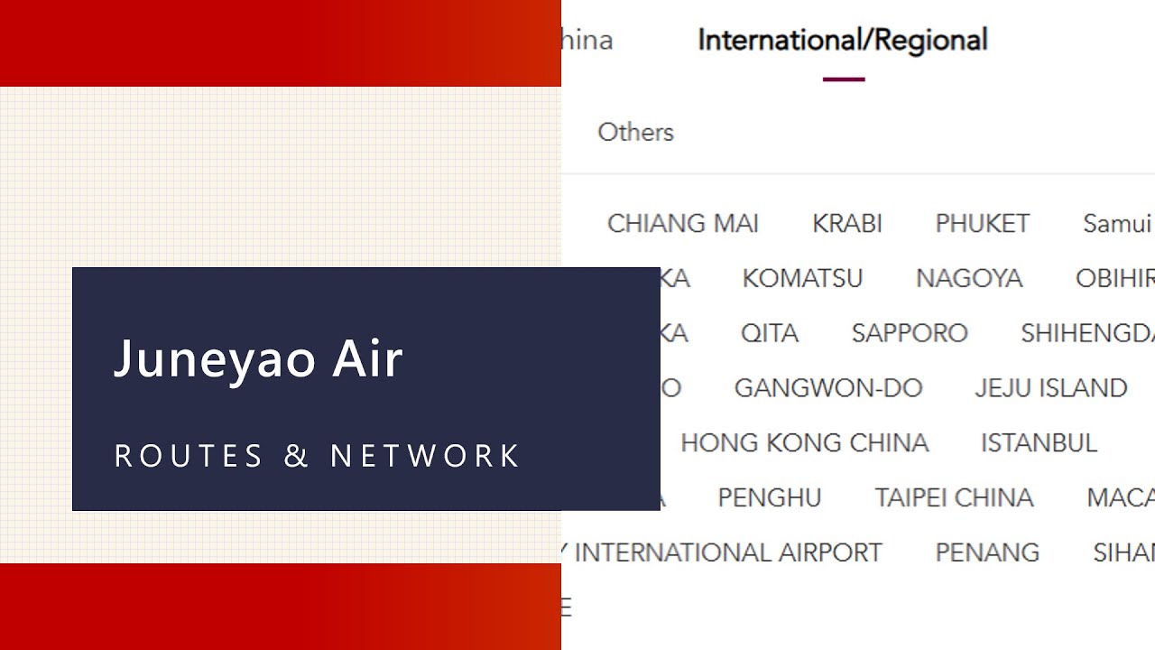 Routes and Network of Juneyao Air