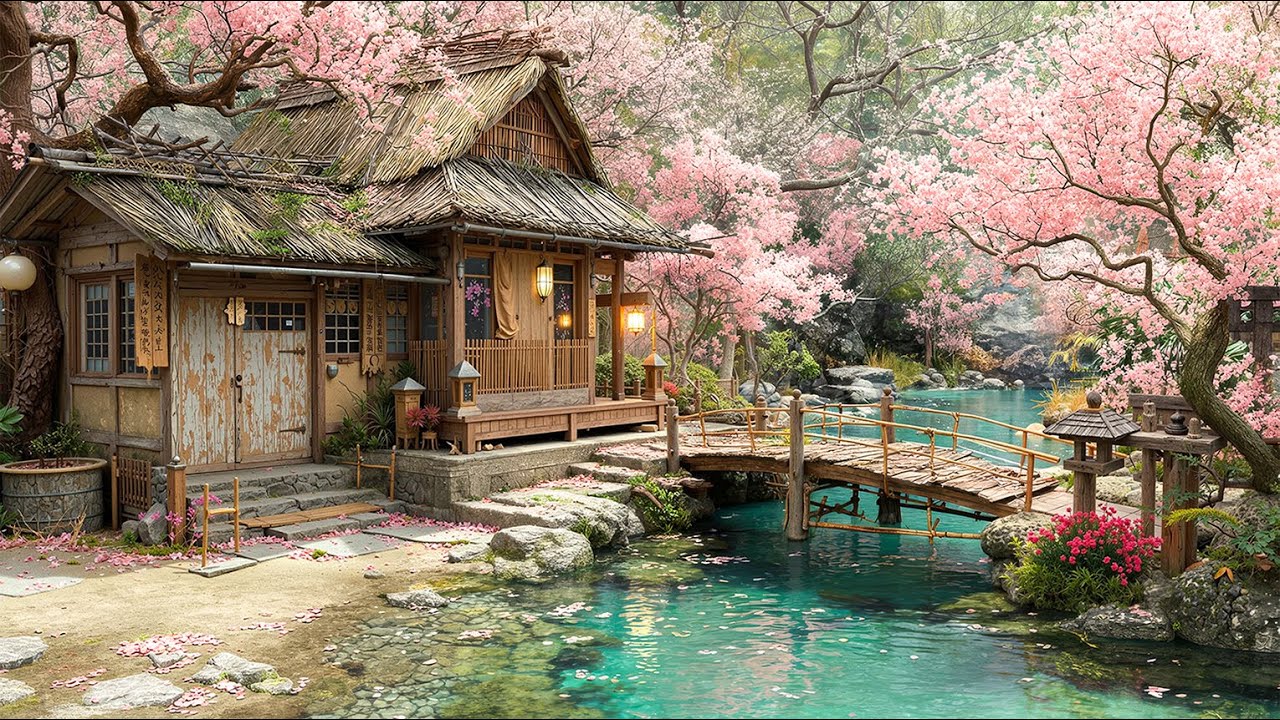 Zen Spring Riverside | Sakura Blossoms & Flowing Water Meditation