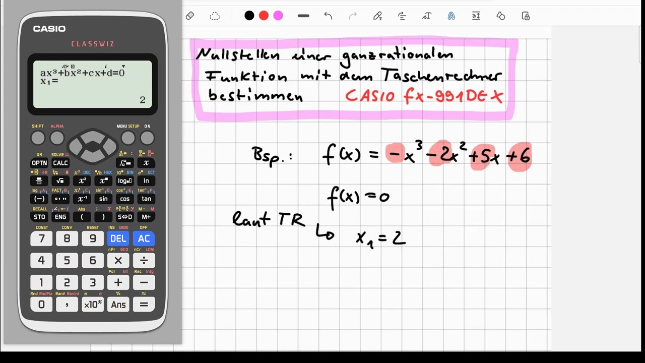 Nullstellen mit dem Taschenrechner bestimmen (Casio fx-991DE X)
