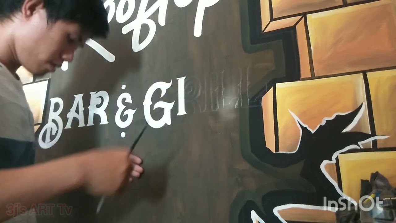Country stroke lettering on wall (Brush lettering style)