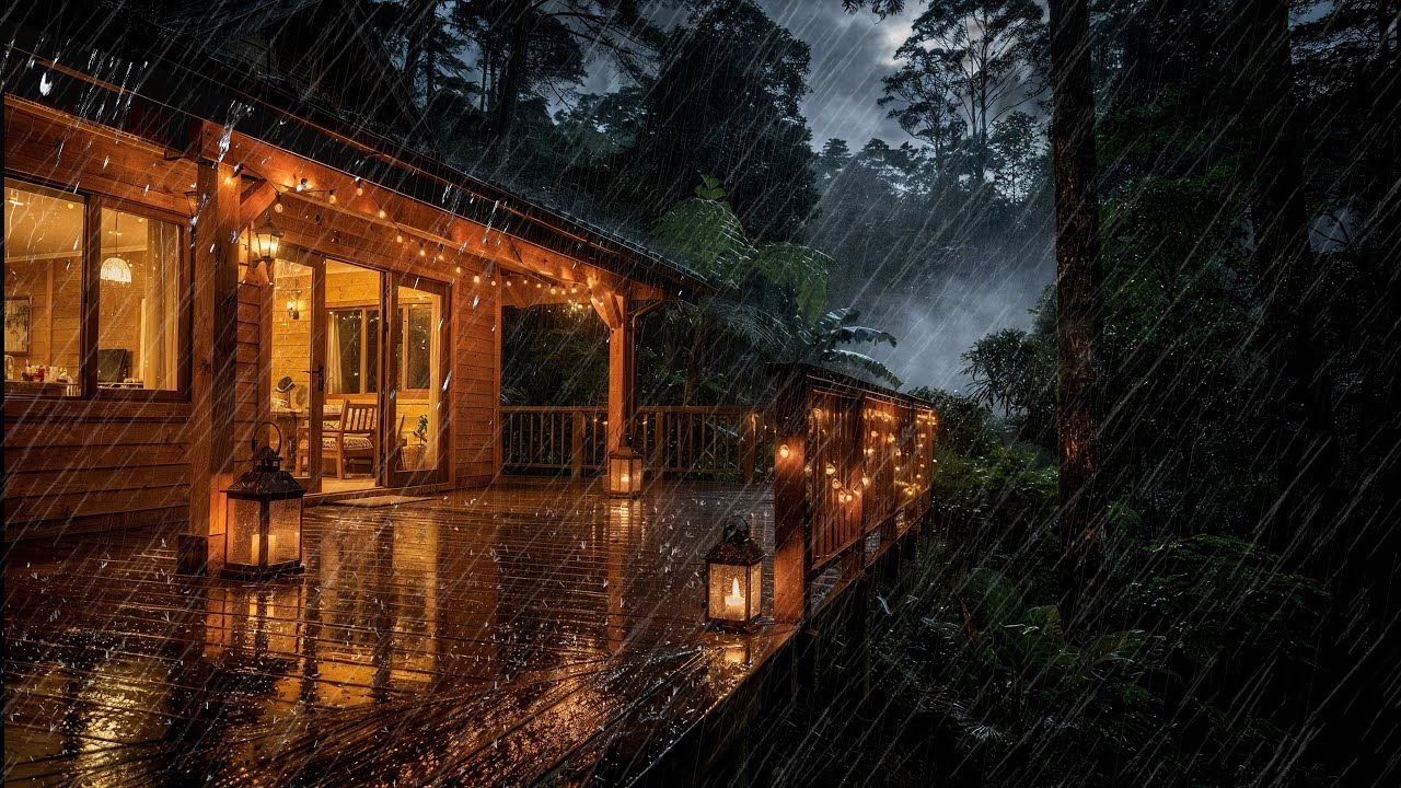 Sleep in Minutes 🌧️ Heavy Rain at Night in a Forest Cabin | ASMR Ambience