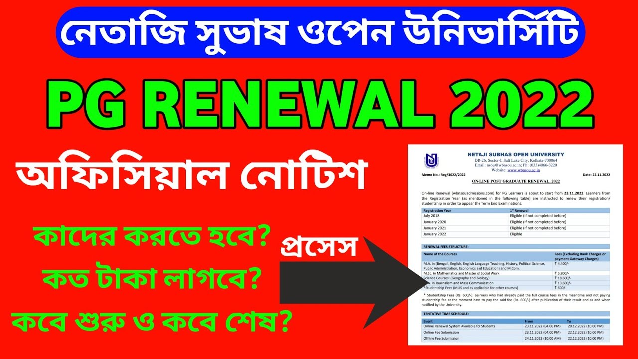 NSOU PG Renewal 2022 Notice Published Officially | NSOU PG Renewal 2022 Process Step by Step