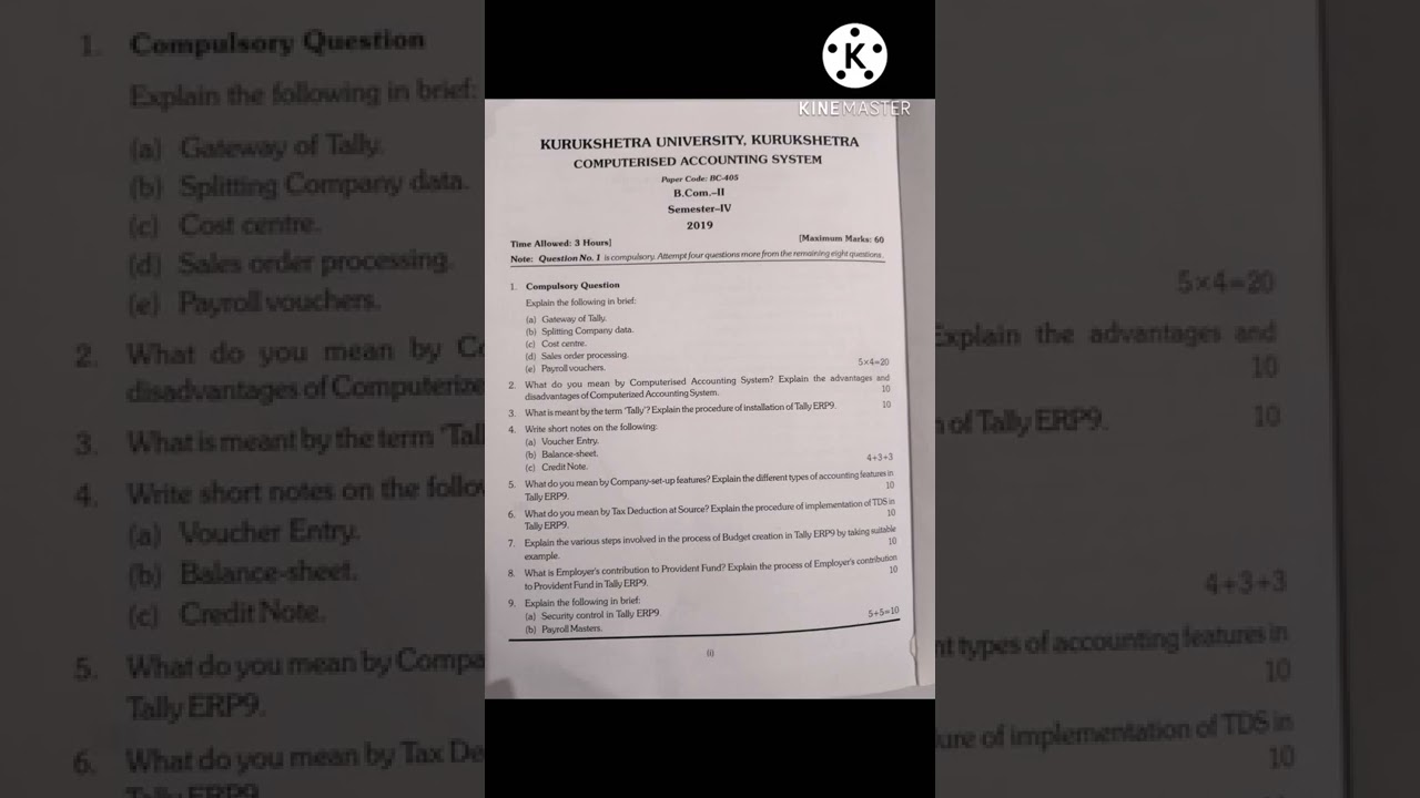 Computerized accounting system question paper 2019 bcom.4th sem. kuk