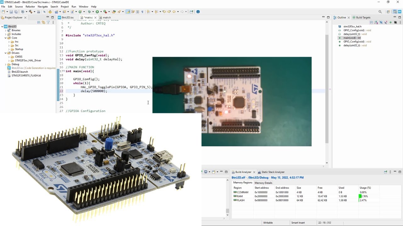 2. stm32CubeIDE Nucleo-64  - Flash LED with Push Button