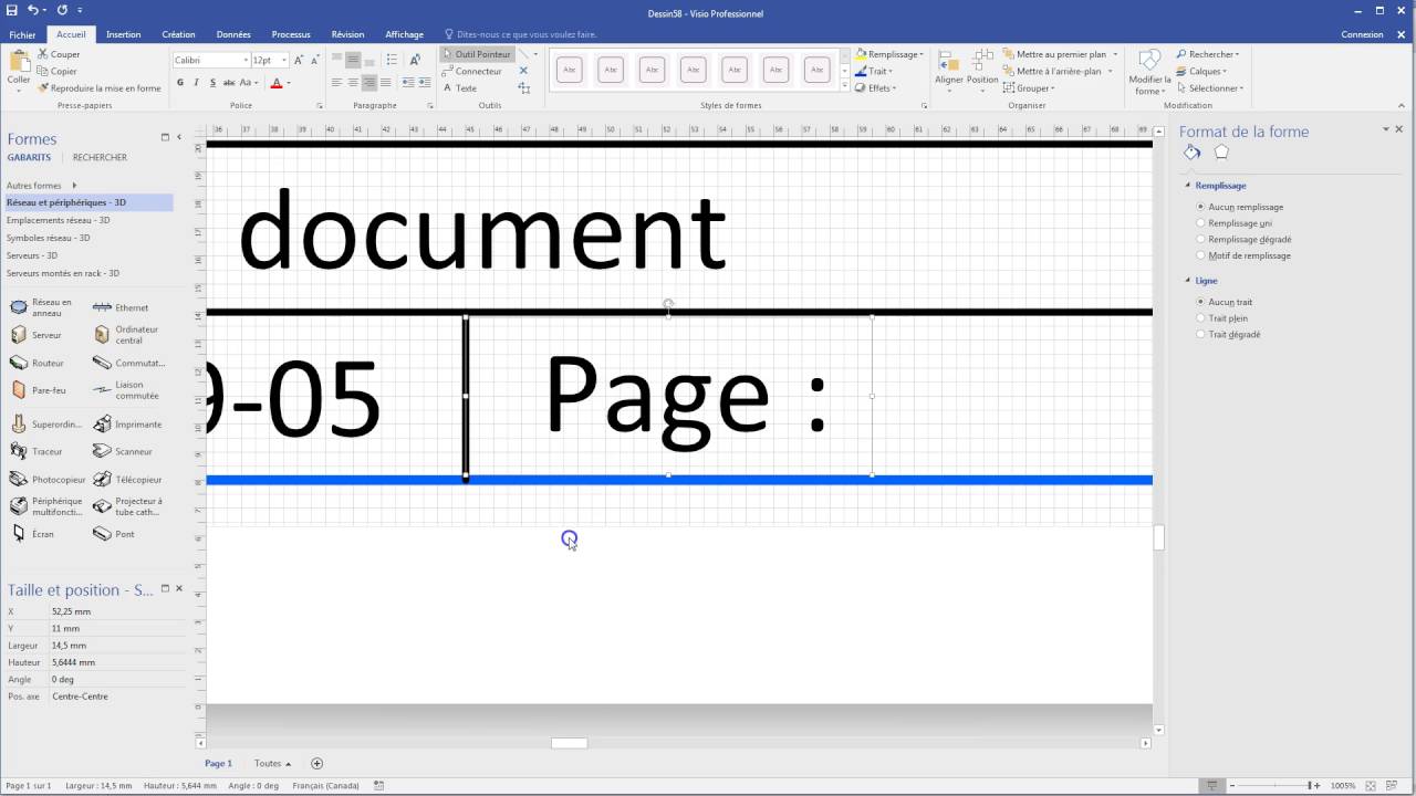 Réalisation d'une cartouche automatique dans Ms-Visio 2016