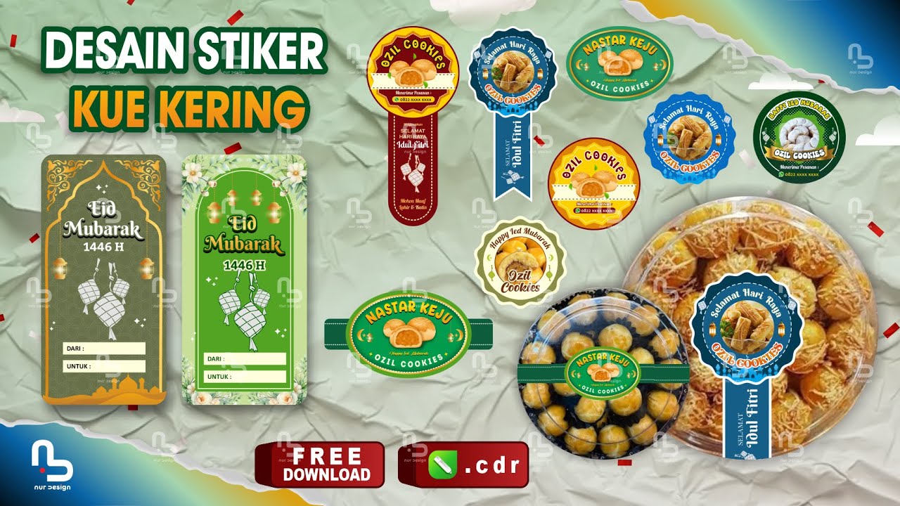 Cara Membuat Desain Stiker Kue Kering Di Coreldraw -  Stiker Kue Lebaran (Free CDR) - #nurdesigns