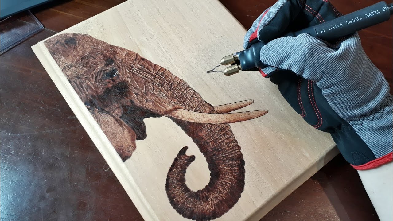 Beautiful Elephant wood burning (speedart) #pyrography #elephant #woodburning