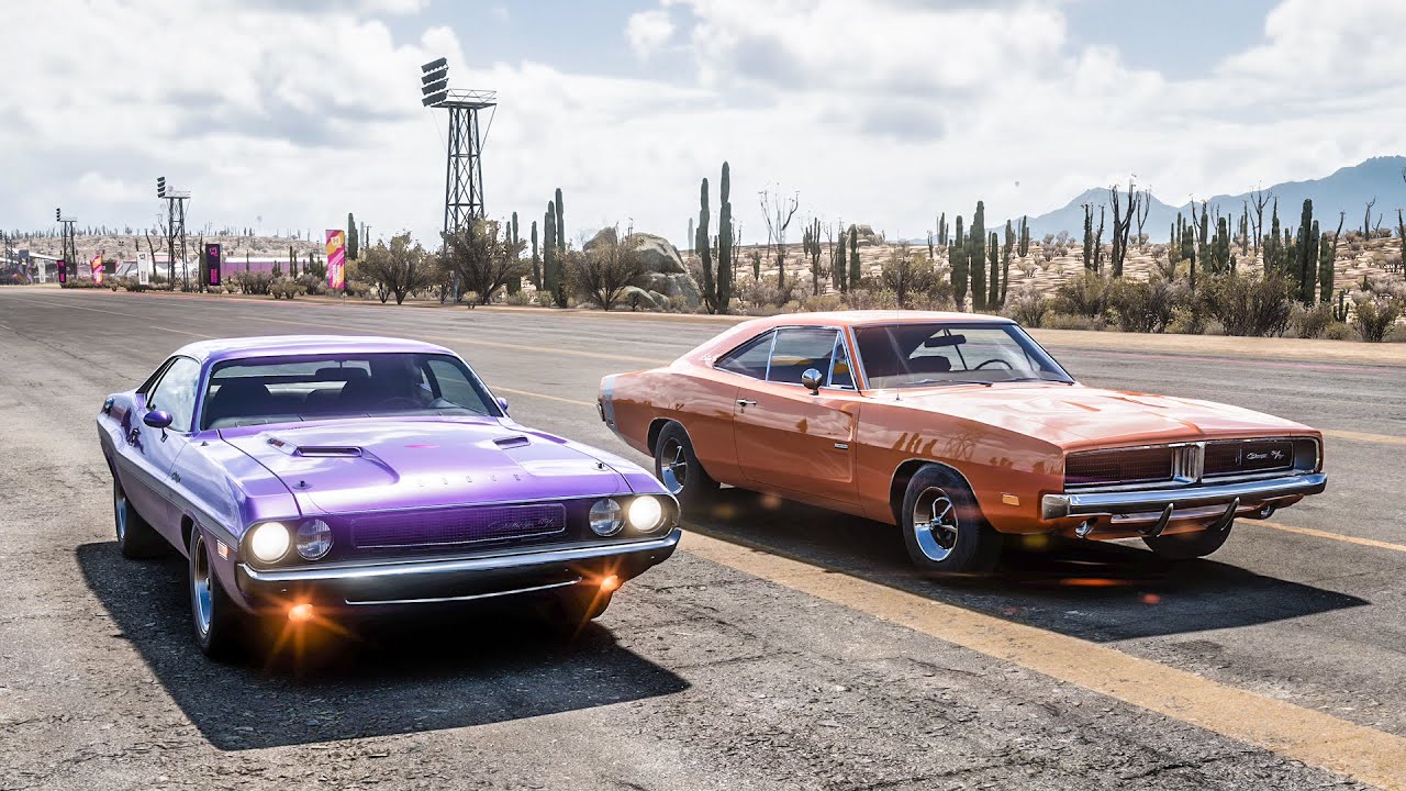 Forza Horizon 5 Drag race: 1969 Dodge Charger R/T vs 1970 Dodge Challenger R/T