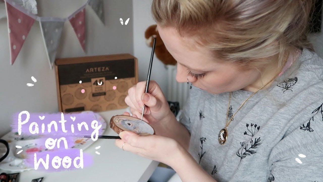 Painting On Wood Slices! | Gouache On Wood