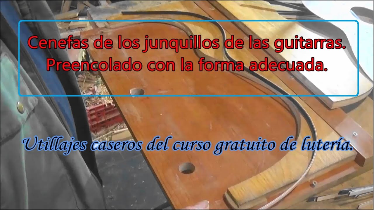 Preencolador de las cenefas de los junquillos. Utillajes caseros de lutería.