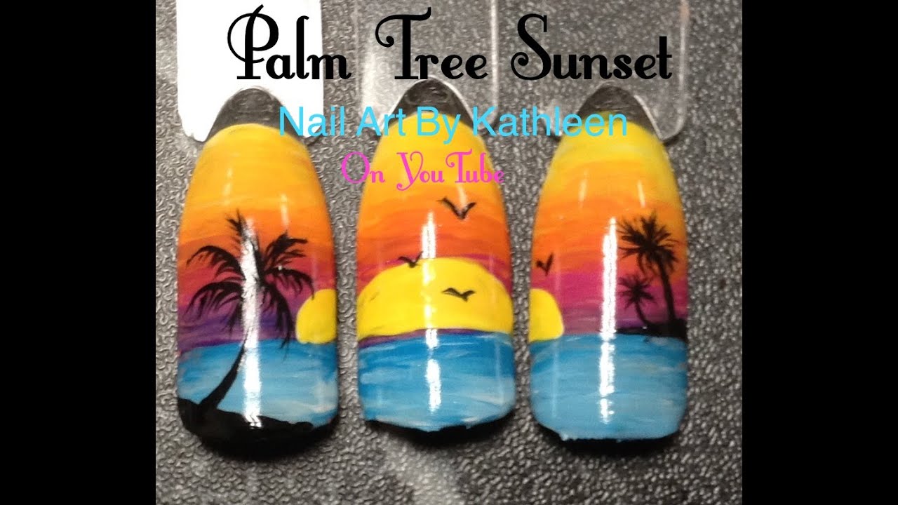 Palm Tree Sunset Nail Art Tutorial