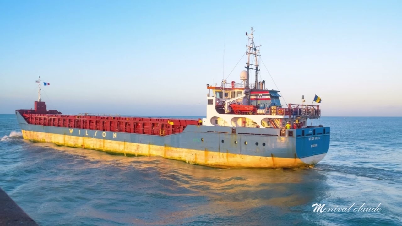 la sortie du cargo wilson aviles du port du tréport suivi par le marsouin le 28 11 2025 vidéo music