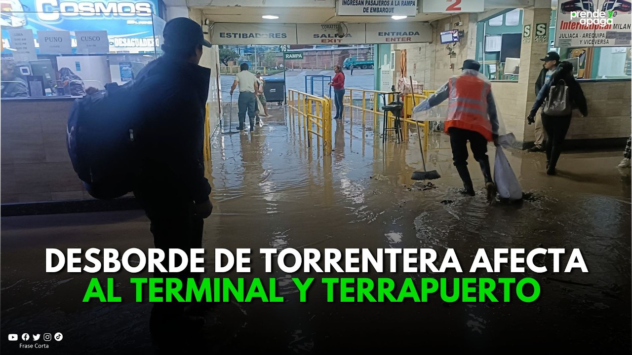 #Arequipa: Desborde de torrentera Los Incas provoca inundación en el terminal terrestre de Arequipa