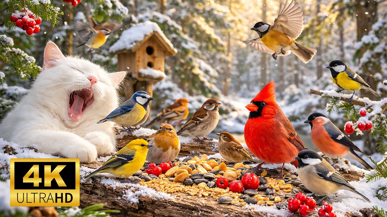 ⭐ TV for Cats 4K – Colorful Birds & Forest Feast 🐦🍓 Nature Entertainment Cats Can’t Resist