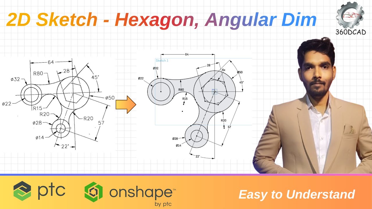 Учебное пособие PTC Onshape | Шестиугольник, команда «Касательная дуга», угловые размеры | Пошаго...