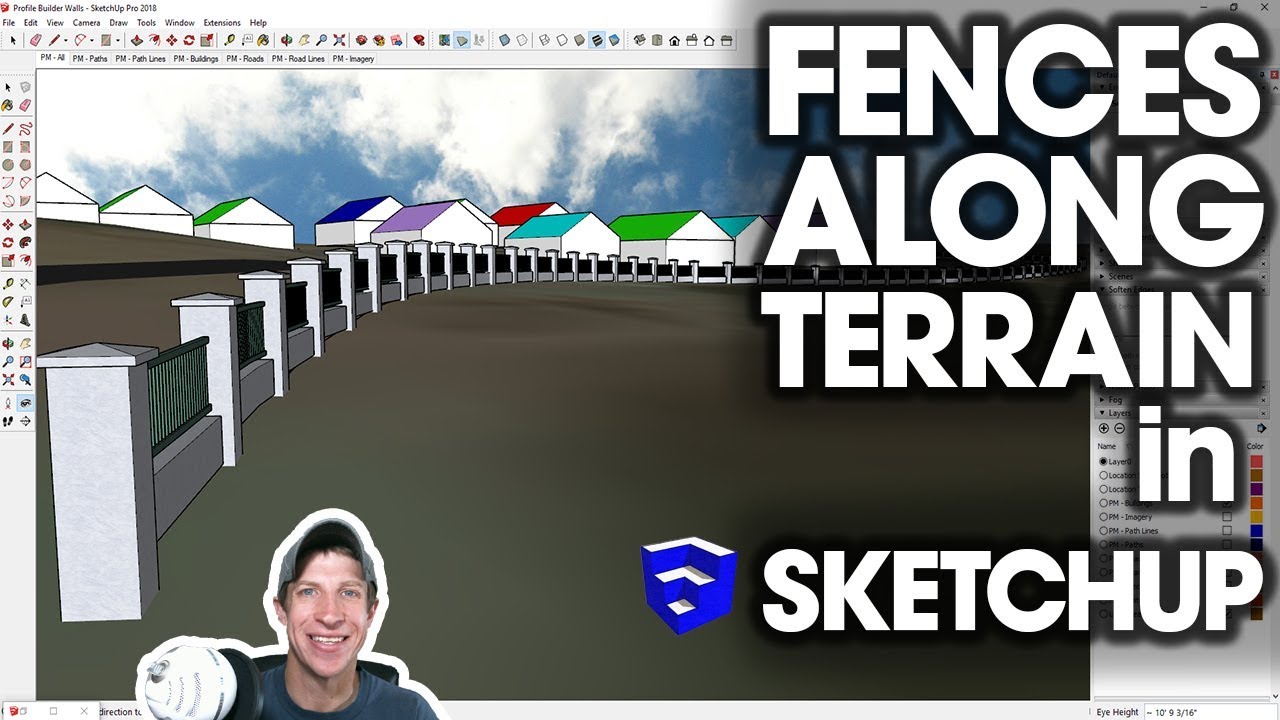 FENCES ALONG TERRAIN in SketchUp with Tools on Surface and Profile Builder