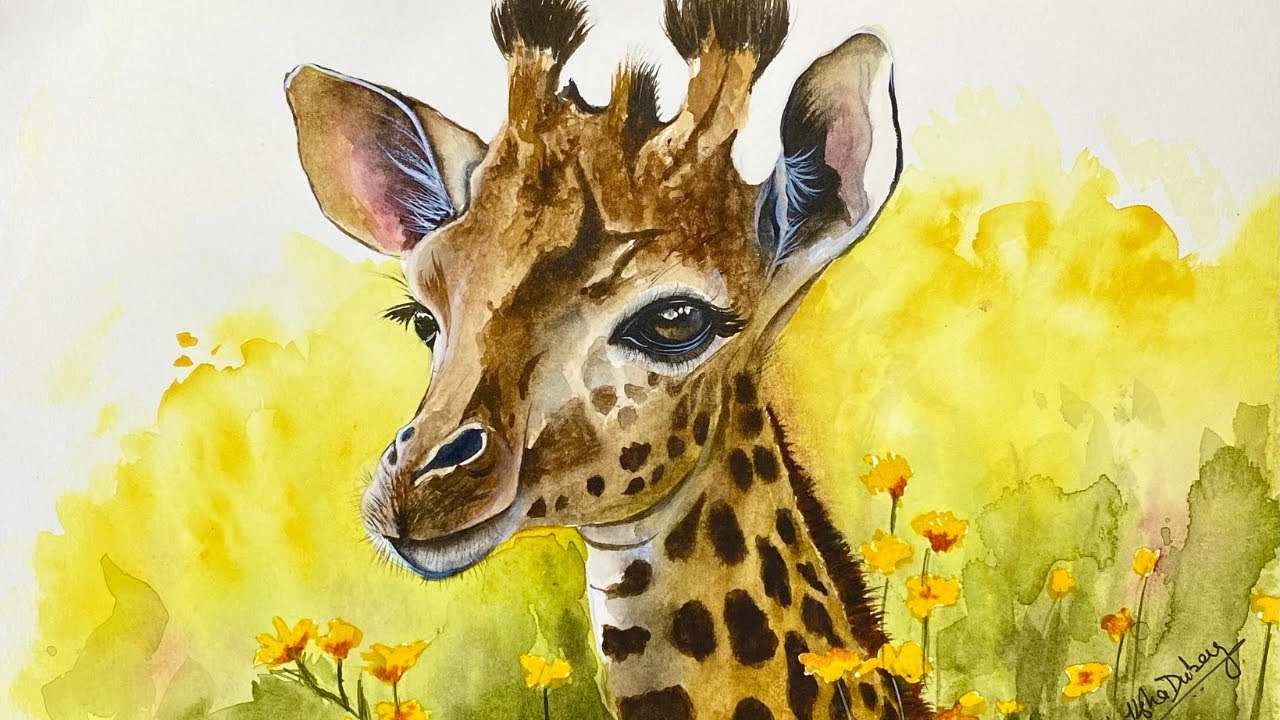 Painting a Baby Giraffe in Watercolor 🌼 | Soft Animal Portrait Tutorial