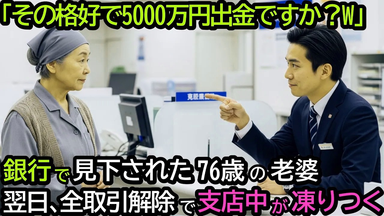 「その格好で5000万出金？冗談でしょ？」銀行でバカにされた老婆。翌日、全取引解除で支店中が凍りつく…