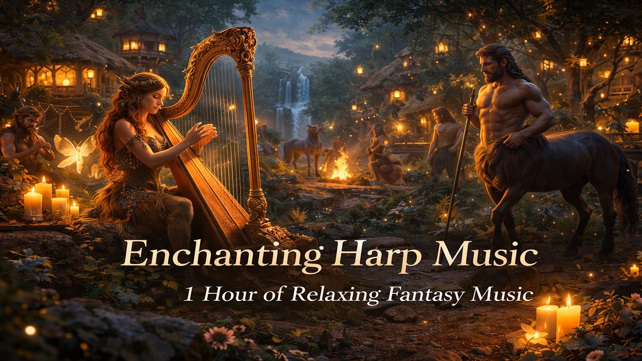Enchanted Harp Village 🌙 Relaxing Fantasy Music with Satyrs & Centaurs (1 Hour)