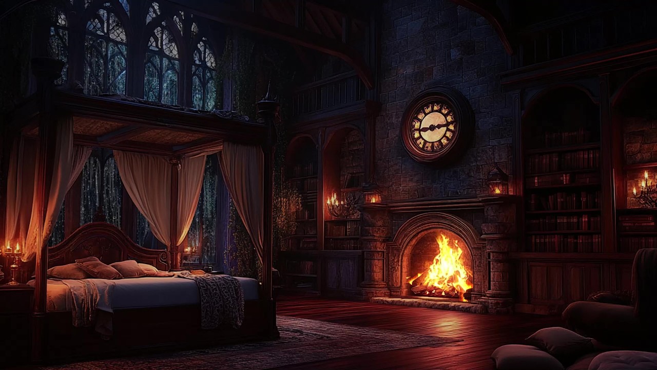 🌩️🏰 Heavy Rain Outside a Grand Castle Tower Bedroom | Rain on Glass Windows | Deep Sleep