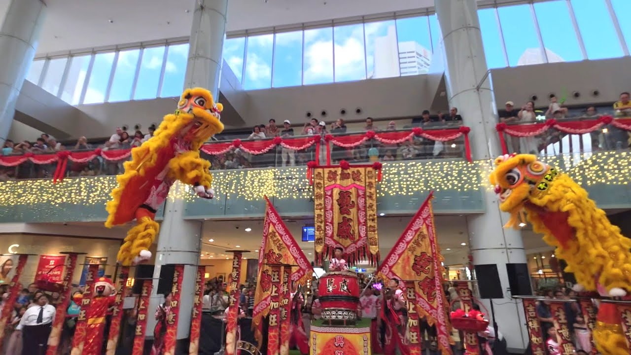 2026 double lion dance on high poles at Marina Square 