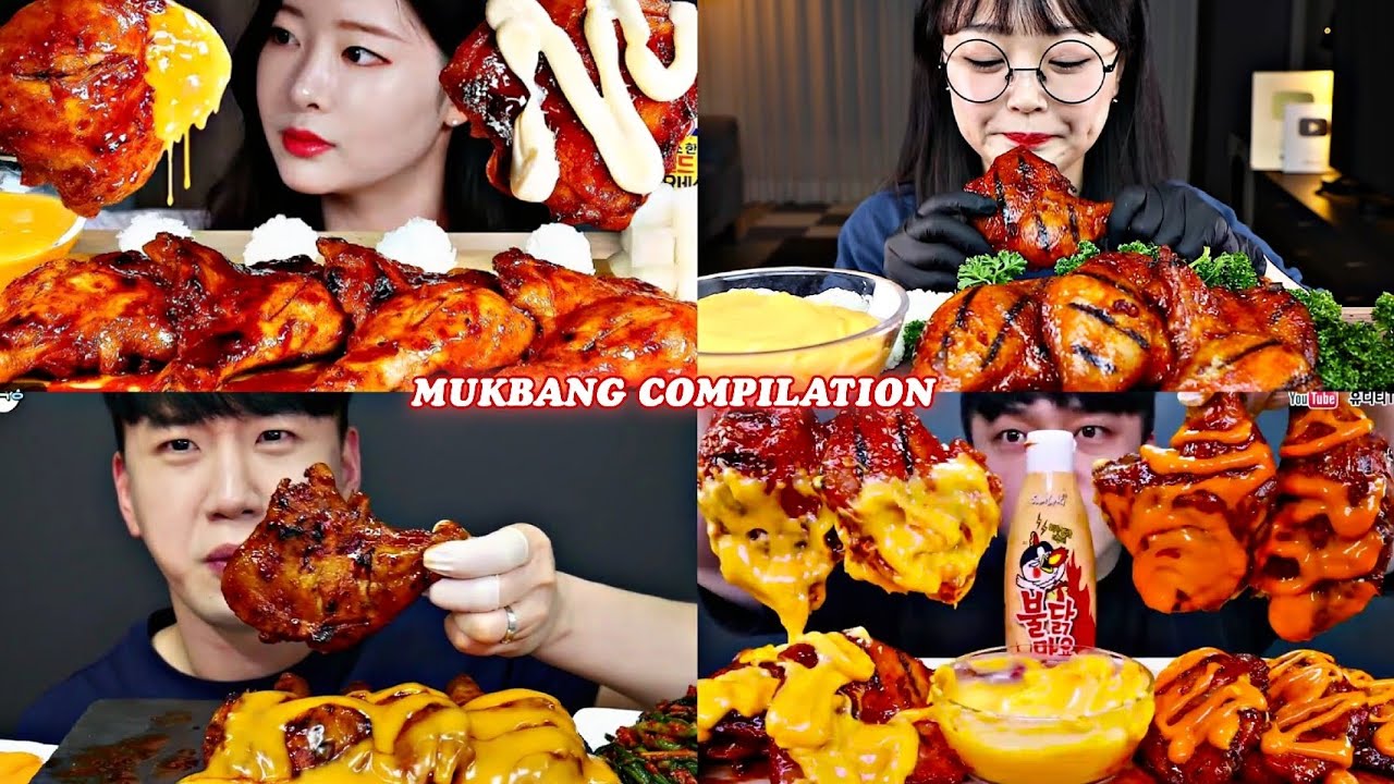 The BEST 0f Korean SPICY BBQ Chicken ASMR MUKBANG COMPILATION 