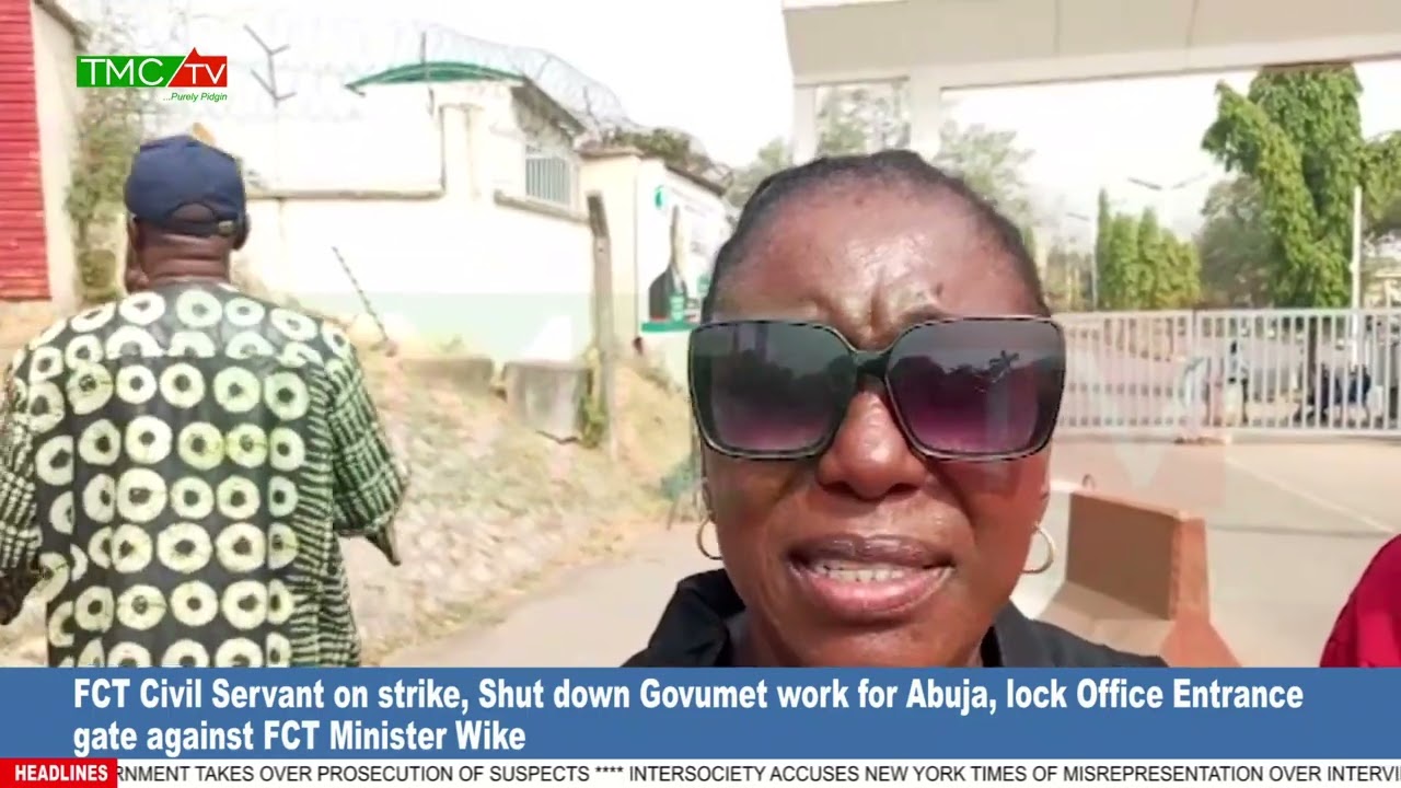 FCT Civil Servant on strike for Abuja, lock Office Entrance gate against FCT Minister Wike