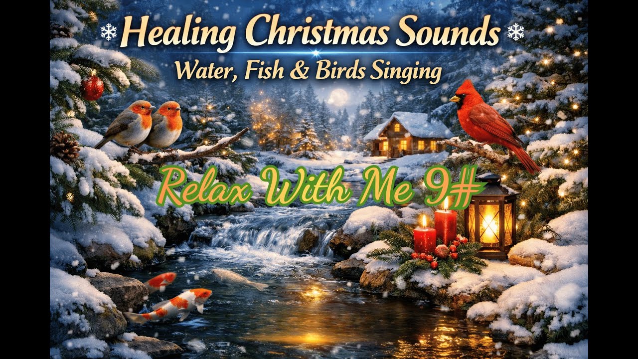 Relaxing Christmas Music🎄Flowing Water, Singing Birds, Swimming Fish Nature Sounds❄️Relax With Me 9.