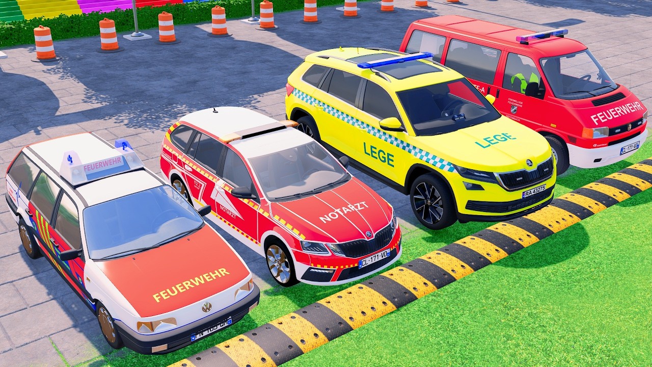 TRANSPORTING POLICE CARS, AMBULANCES & FIRE TRUCK WITH MAN EYE TRUCKS ! FS 22 #10