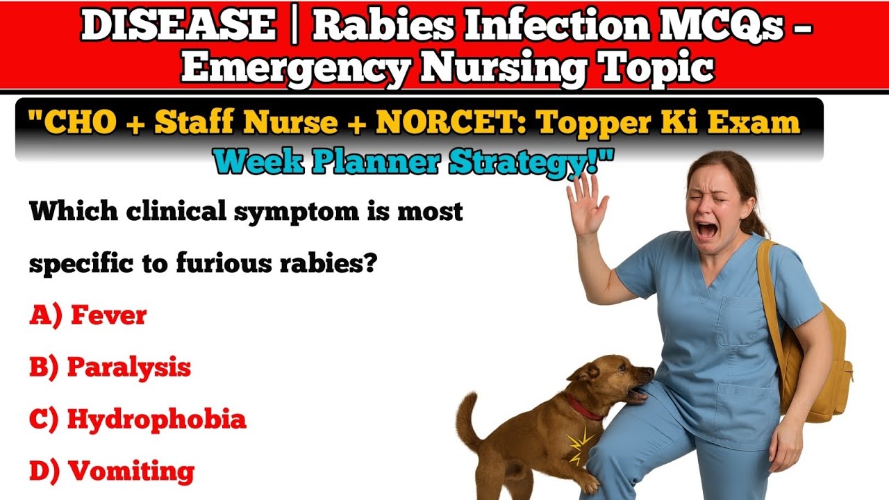 AIIMS NORCET 2025 Emergency Nursing Preparation | Rabies Infection MCQs for NHM, CHO & Staff Nurse