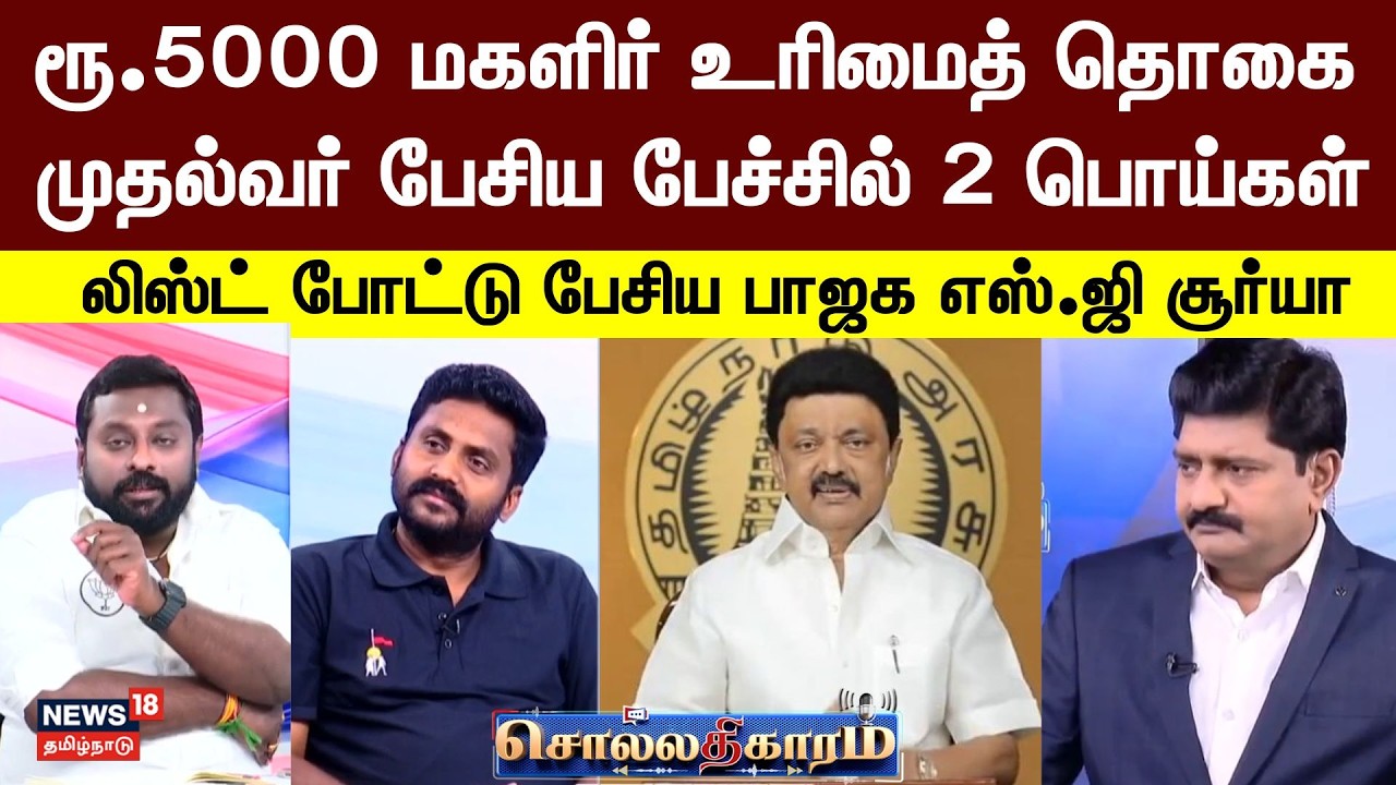 Sollathigaram | ரூ.5000 மகளிர் உரிமைத் தொகை முதல்வர் பேசிய பேச்சில் 2 பொய்கள் - எஸ்.ஜி சூர்யா
