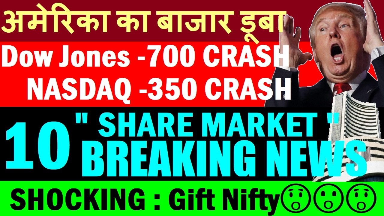 अमेरिका का बाजार डूबा😮 Dow Jones -700 CRASH🔴 Nasdaq CRASH🔴 Gift Nifty🔴 PW🔴 Zepto🔴 Instamart🔴 SMKC