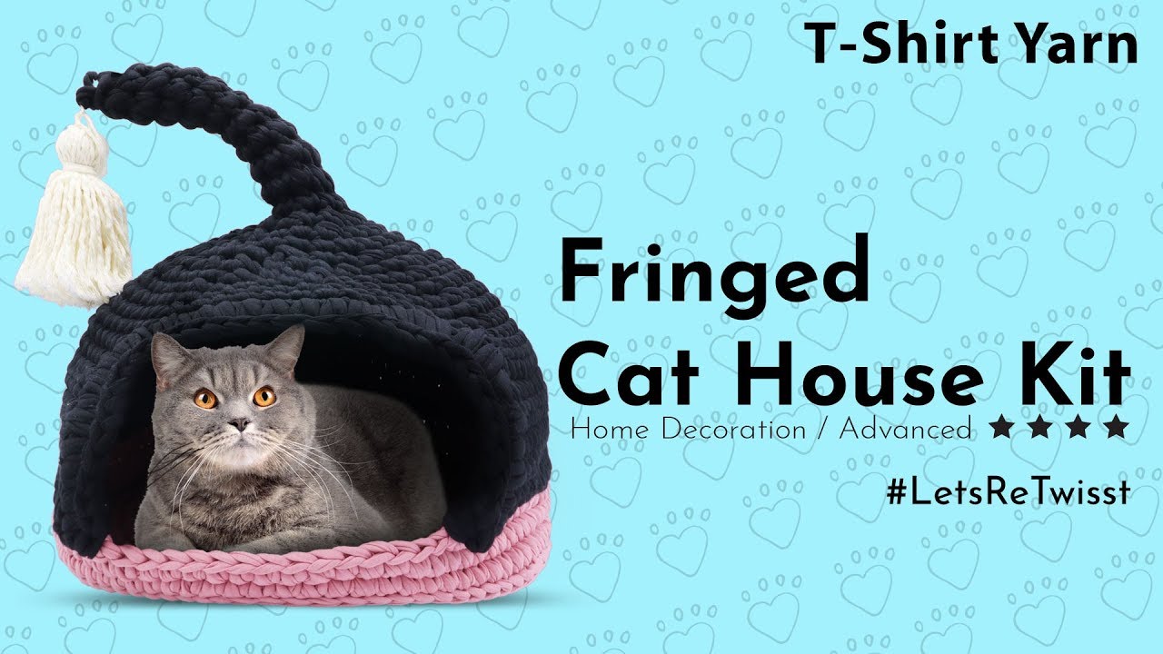 Fringed Cat House with T-shirt Yarn