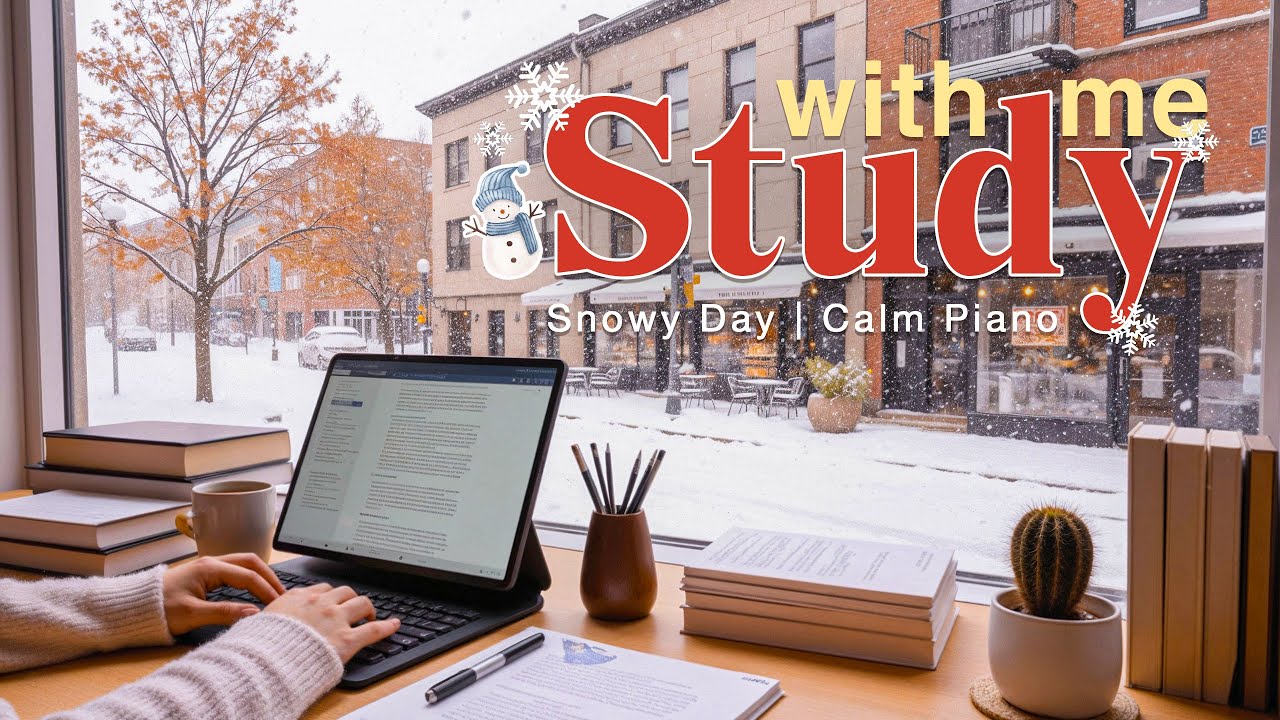 ❄️4-HOUR STUDY WITH ME on a SNOW DAY  | 🎹Calm Piano 🍃Nature Sounds | 50/10 Pomodoro