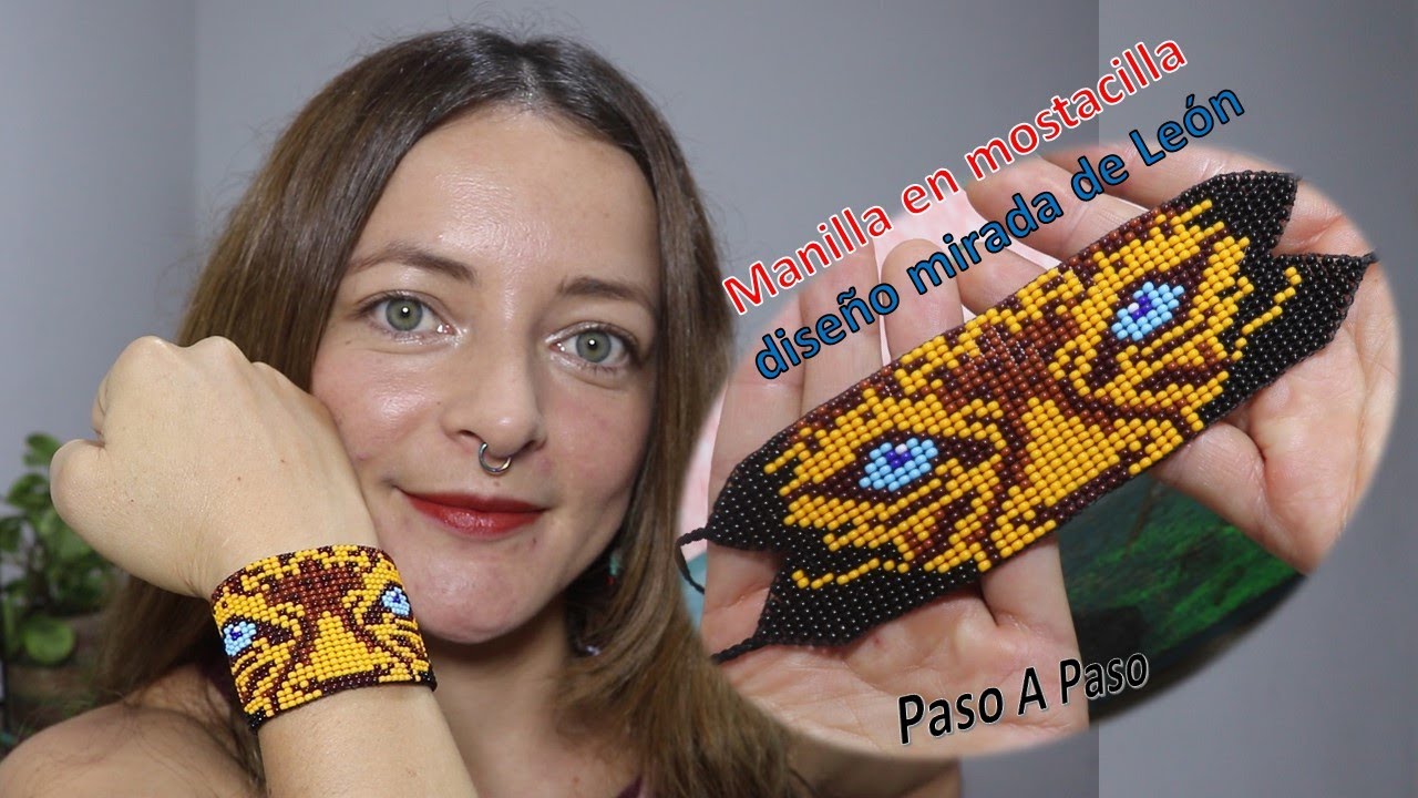 Como tejer manilla mirada de león en mostacillas (en telar paso a paso) Aniara Sanarte