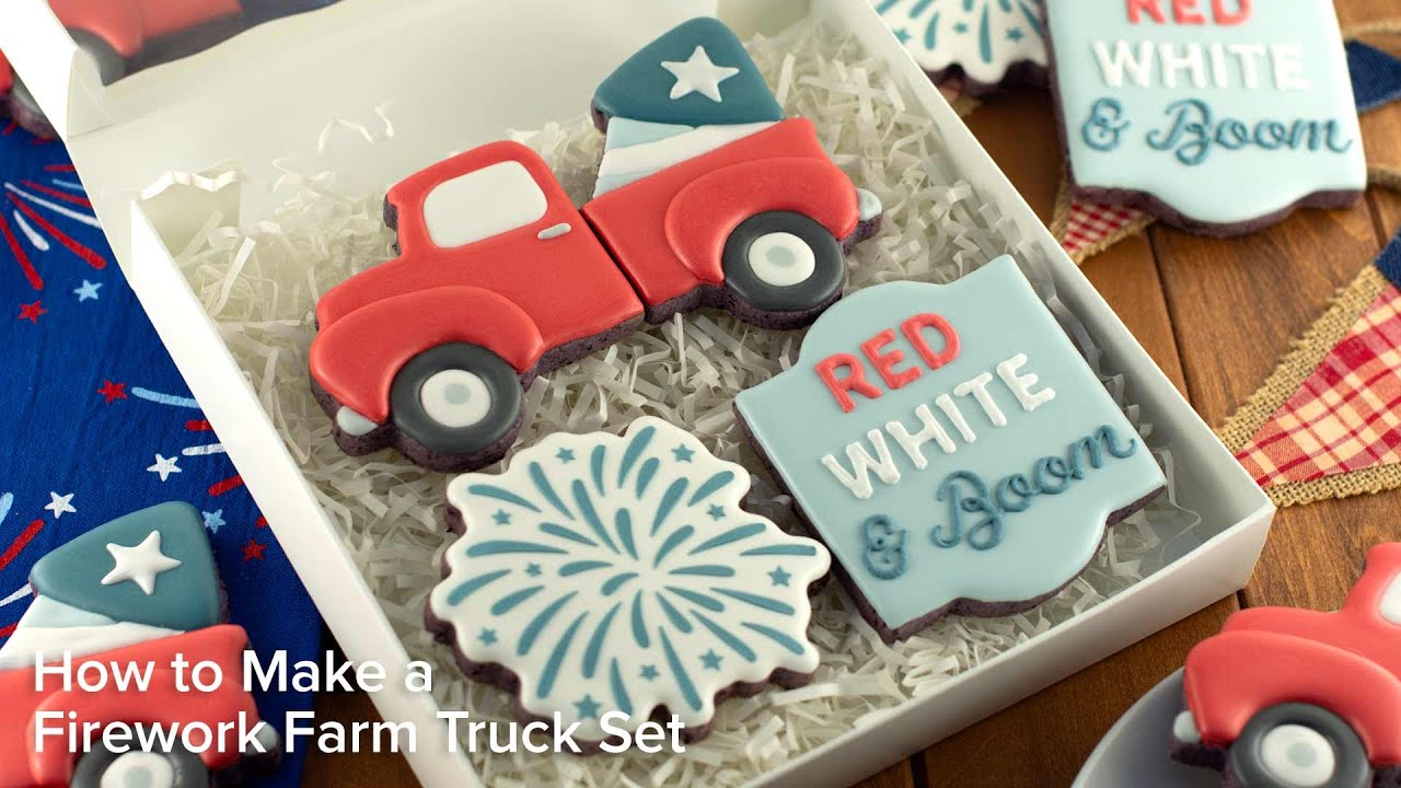Decorate a Firework FarmTruck Cookie Set for the 4th of July | Cookie Decorating with Royal Icing