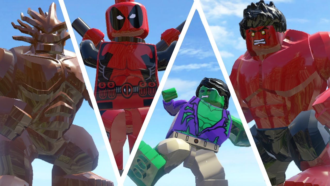 Dead Pool vs Red Hulk vs Hulk(Transformation) vs Groot - Lego Marvel Super Heroes Game
