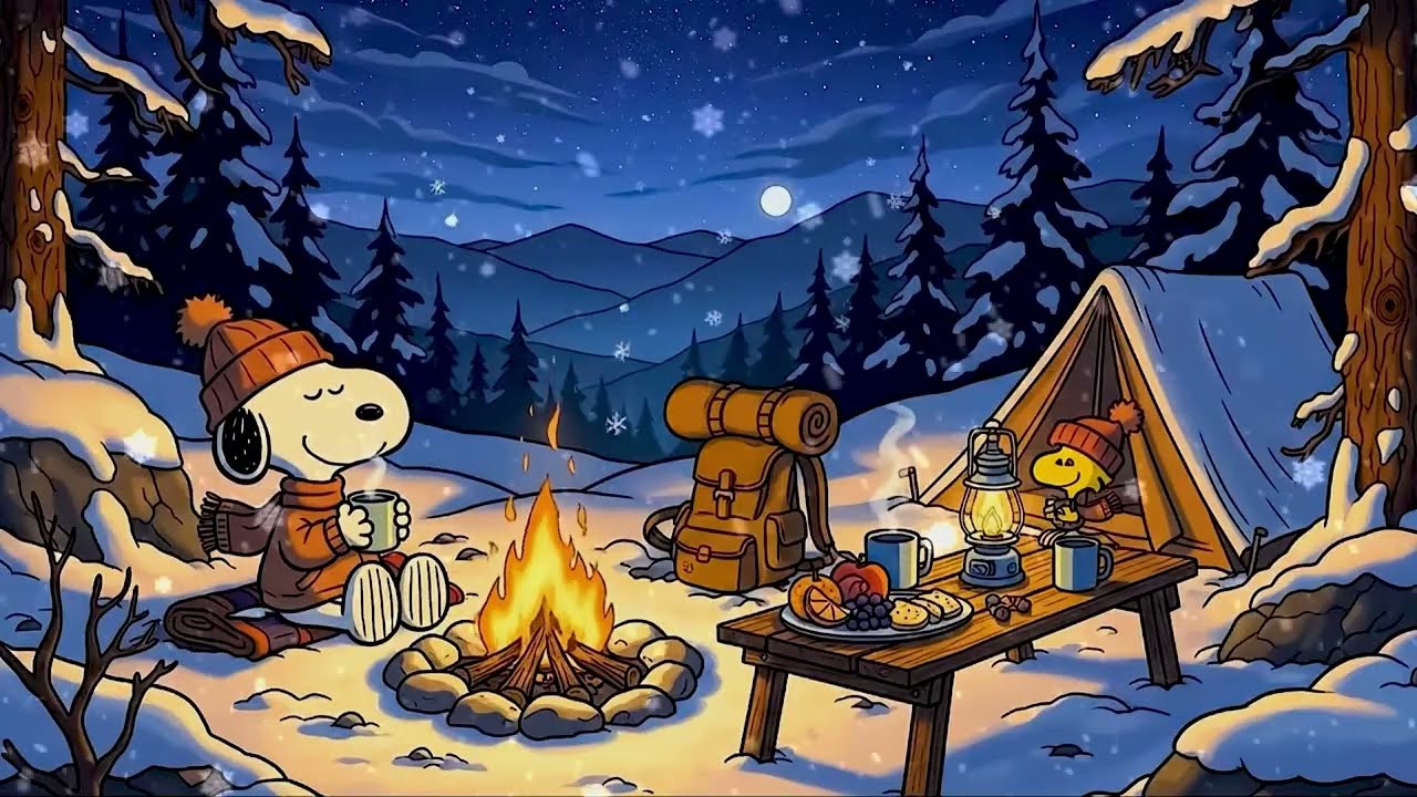 Snoopy Cozy Campfire Night ☕ Relaxing Lofi Music for Study & Sleep