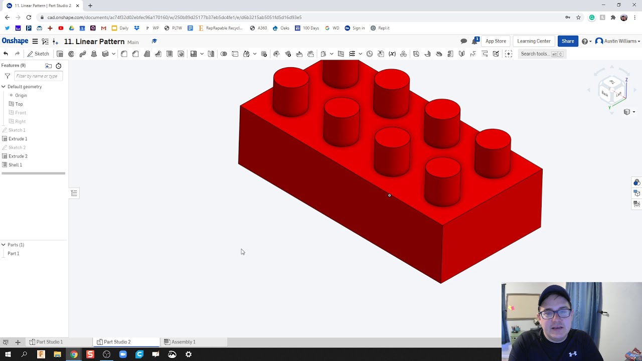 Линейный узор и изменение внешнего вида — день 11 из 100 OnShape Journey