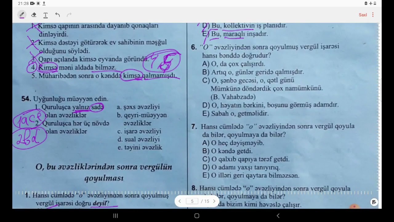 O və bu əvəzliyindən sonra vergülün qoyulması