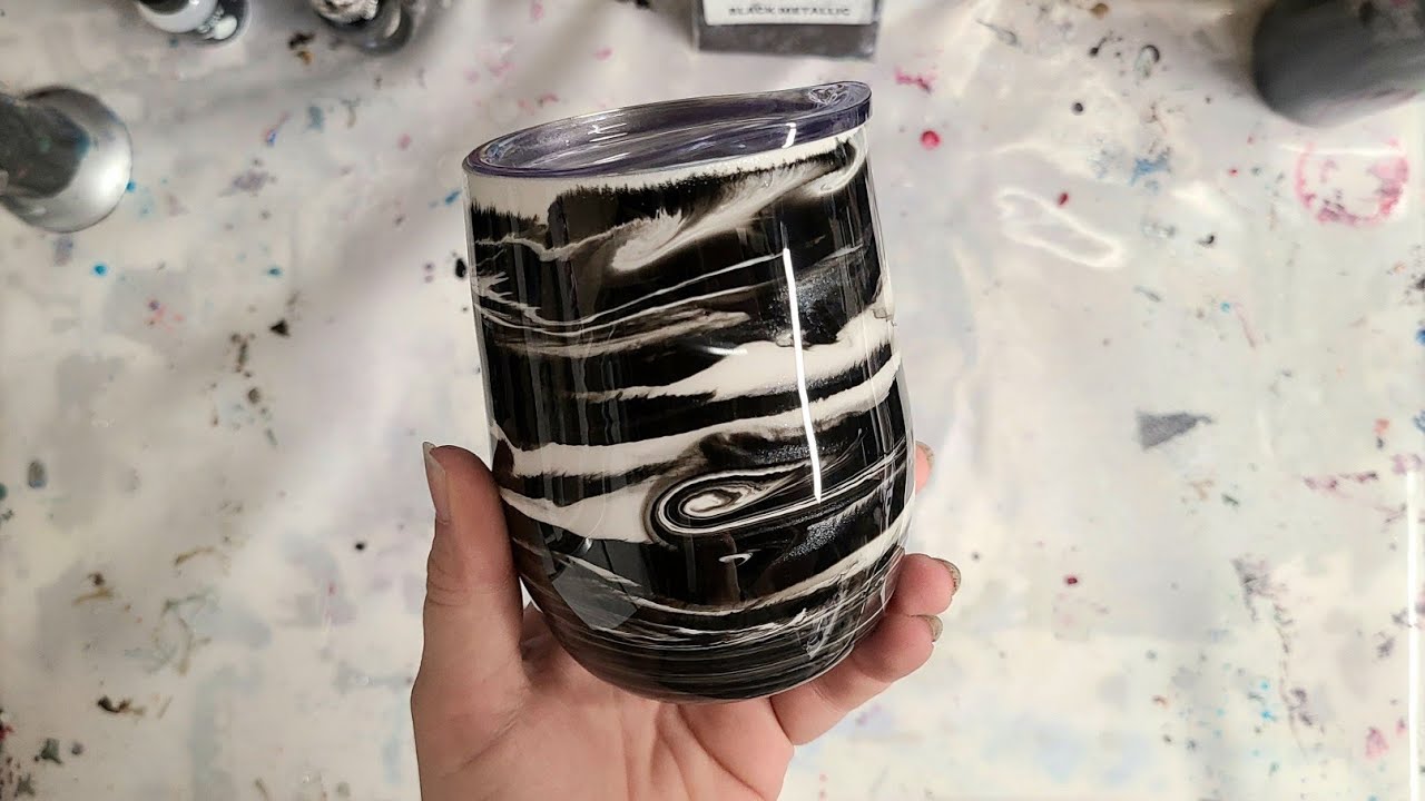 Black and white epoxy wine tumbler