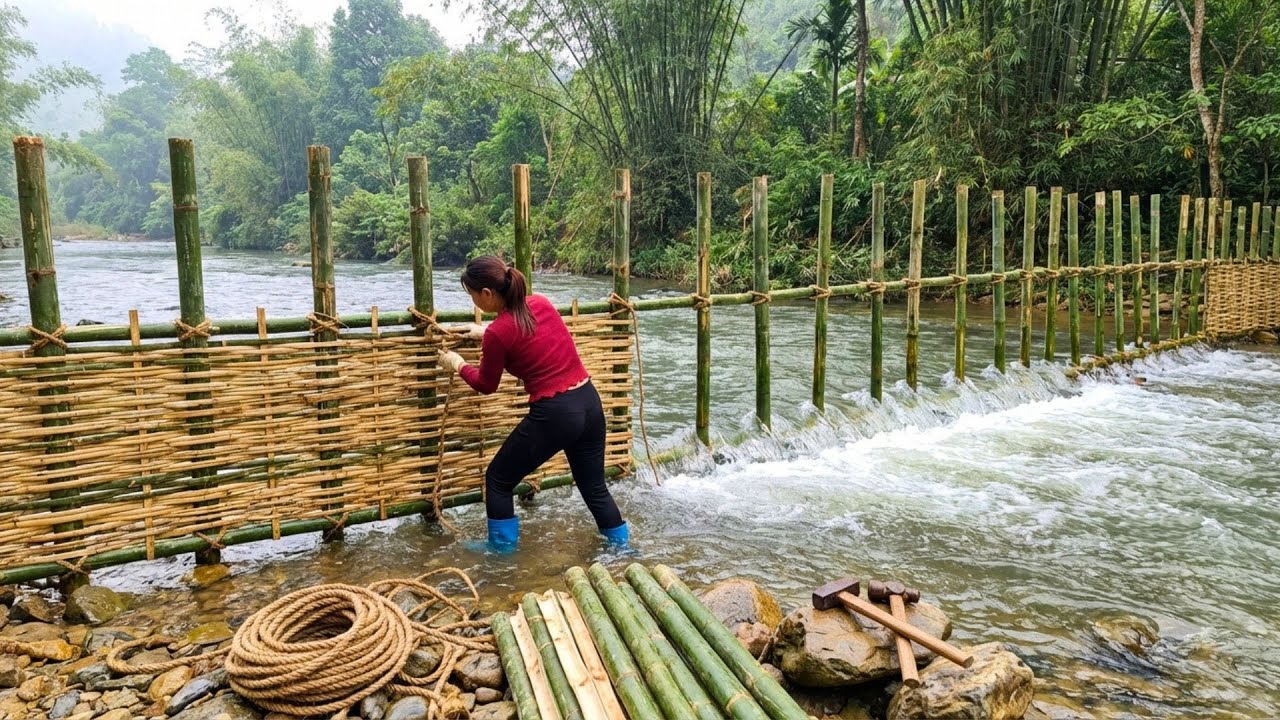 TIMELAPSE : Building A Handmade Bamboo Fence To Redirect Water Flow And Effectively Trap Fish