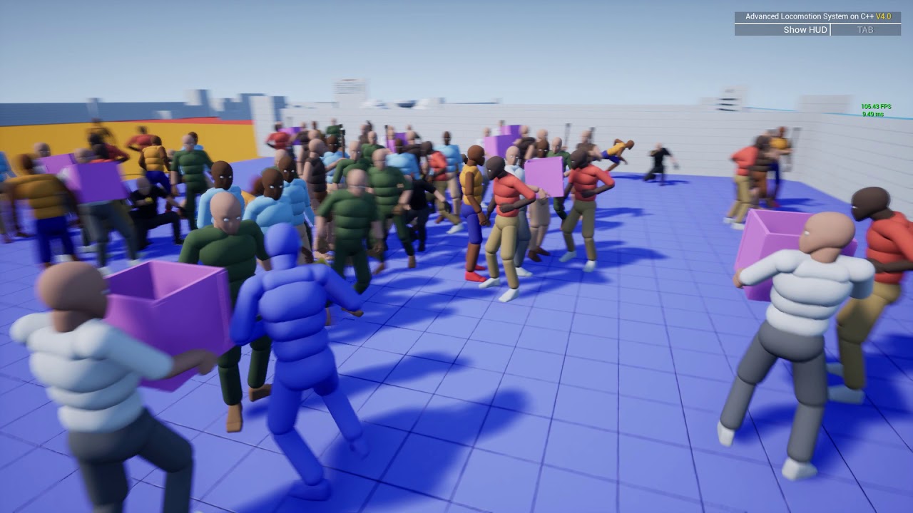 Advanced Locomotion System V4 on C++: 100 AI Characters Test